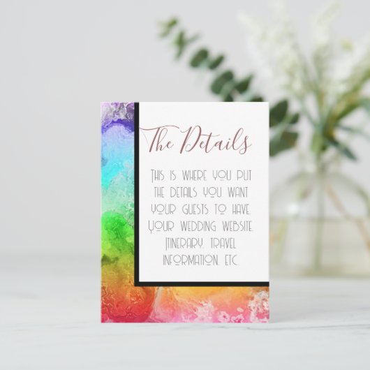 Rainbow Alcohol Ink Waterverf Wedding Details Briefkaart (Staand voorkant)