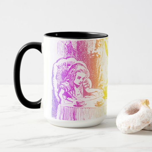 Rainbow Alice in Wonderland Tenniel Art Mok (Met donut)
