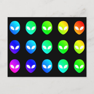 Rainbow Alien-hoofden kleurrijke multicolor ruimte Briefkaart