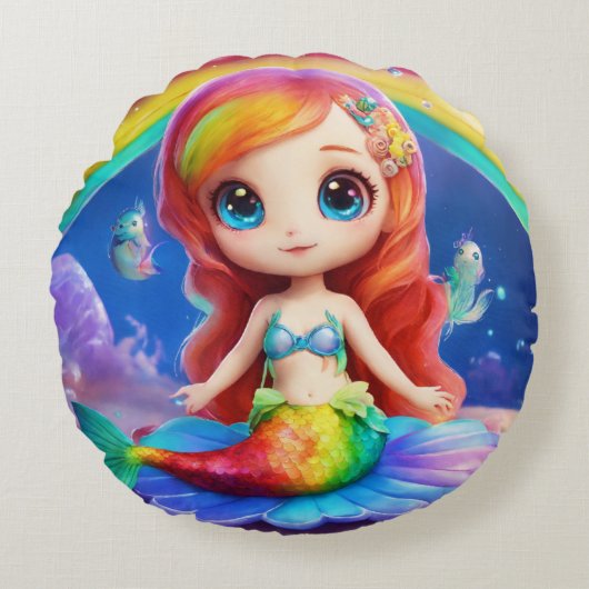 Rainbow Alien Mermaid Whimsical Dream Rond Kussen (Voorkant)