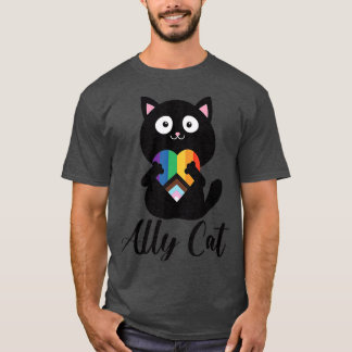 Rainbow Ally Cat LGBT Gay Pride Flag Heart T-shirt