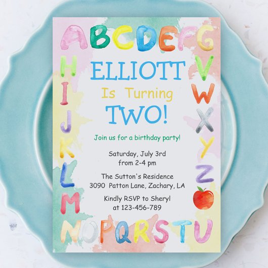 Rainbow Alphabet Invitation d'anniversaire
