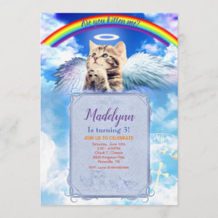Rainbow Angel Cat Angelic Invitation Kaart