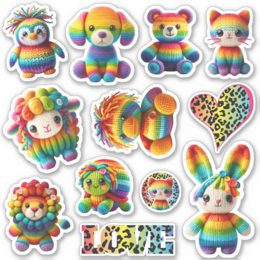 Rainbow Animals en Leopard Print Sticker Sheet (Voorkant)