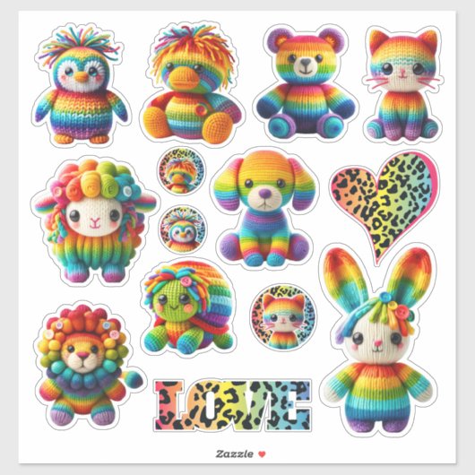 Rainbow Animals en Leopard Print Sticker Sheet (Vel)