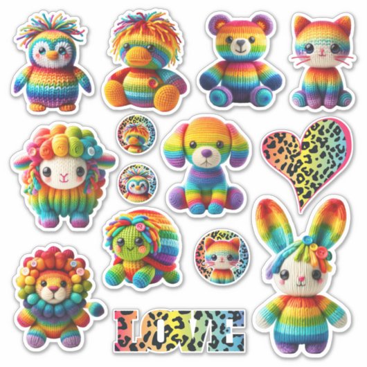 Rainbow Animals en Leopard Print Sticker Sheet (Voorkant)