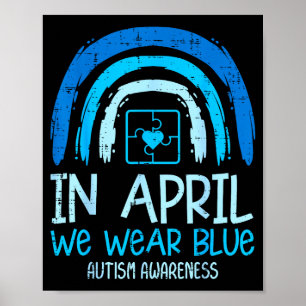 Rainbow April We dragen blauw Autisme bewustzijn M Poster
