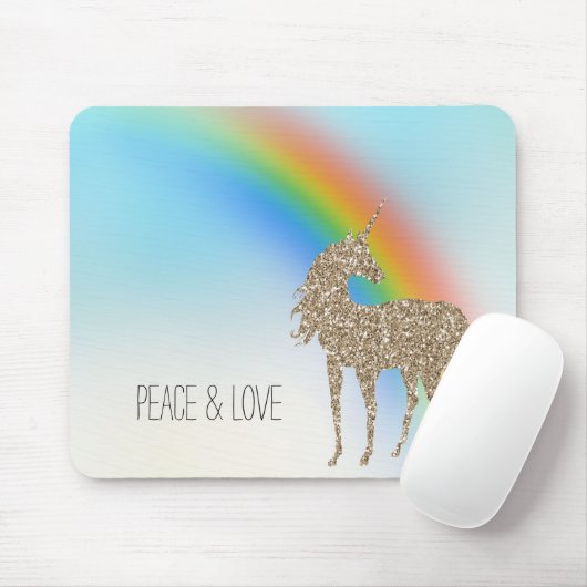 Rainbow Aqua Ombre Gold Glitter Unicorn Muismat (Met muis)