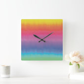 Rainbow Aquarel Abstracte Ombre Liquid Art Vierkante Klok (Huis)