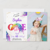 Rainbow Aquarel Foto Uitnodiging Verjaardag (Voorkant)