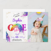 Rainbow Aquarel Foto Uitnodiging Verjaardag (Voorkant / Achterkant)