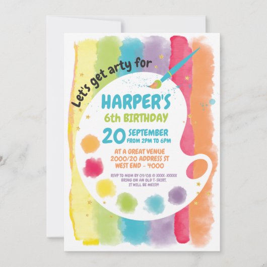 Rainbow Art Anniversaire Fête Invitation (Devant)