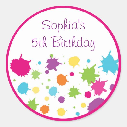 Rainbow Art Party Birthday Ronde Sticker (Voorkant)