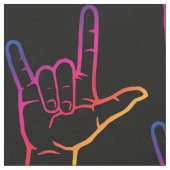 Rainbow ASL I Love You Patterned Fabric Stof (Close Up)