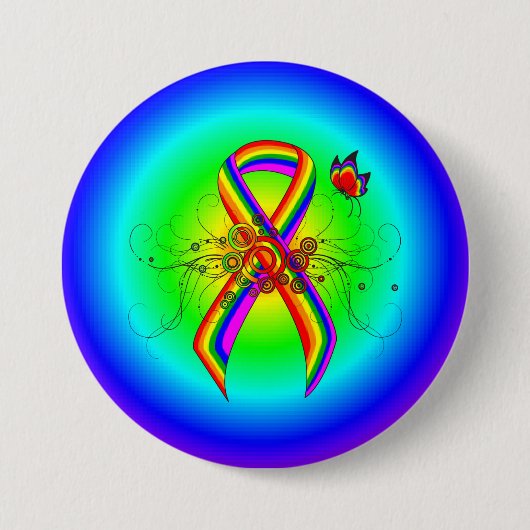 Rainbow Awareness Lint met Vlinder Ronde Button 7,6 Cm (Voorkant)