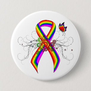 Rainbow Awareness Lint met Vlinder Ronde Button 7,6 Cm