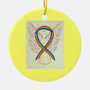 Rainbow Awareness Ribbon Angel Custom Art Ornament