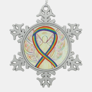 Rainbow Awareness Ribbon Angel Gepersonaliseerd Or Tin Sneeuwvlok Ornament