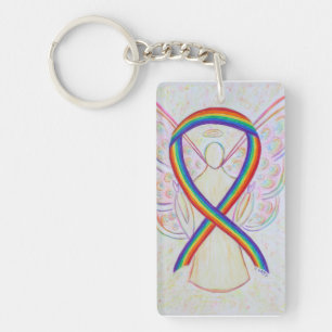 Rainbow Awareness Ribbon Angel Key chain Sleutelhanger
