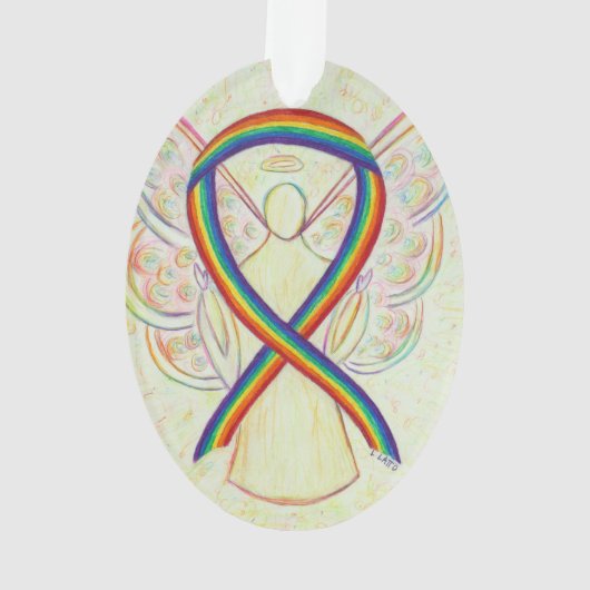 Rainbow Awareness Ribbon Angel Ornament Pendant (achterkant)
