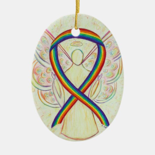 Rainbow Awareness Ribbon Angel Pendant Ornament (Voorkant)