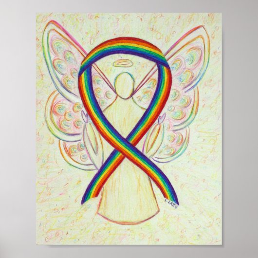 Rainbow Awareness Ribbon Angel Poster Art Print (Voorkant)