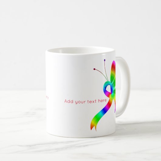 Rainbow Awareness Ribbon Butterfly Coffee Mok (Voorkant rechts)
