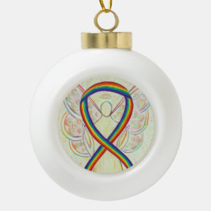 Rainbow Awareness Ribbon Guardian Angel Ornements