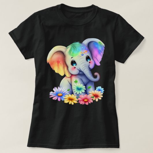Rainbow Baby Elephant met blauwe ogen Grafisch T-shirt (Design voorkant)