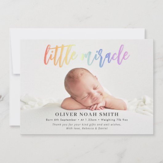 Rainbow Baby Geboorteaankondiging Little Miracle Aankondiging (Voorkant)