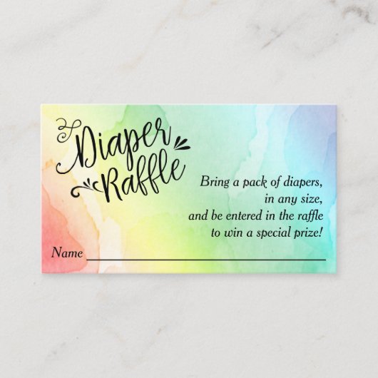 Rainbow Baby Luier Raffle Ticket, Zwart Script Informatiekaartje (Voorkant)