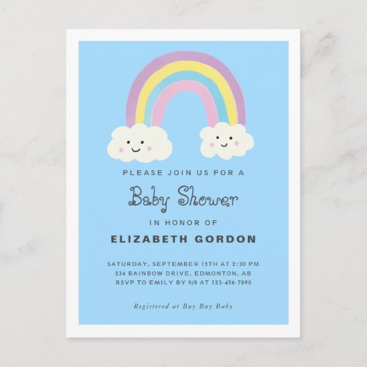 Rainbow Baby shower Boy Blue Cute Kawaii Modern Briefkaart (Voorkant)