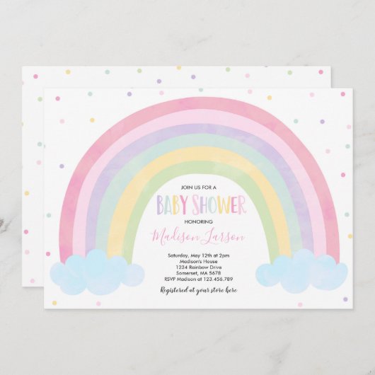 Rainbow Baby shower Invitation Pastel Rainbow Baby (Devant / Derrière)