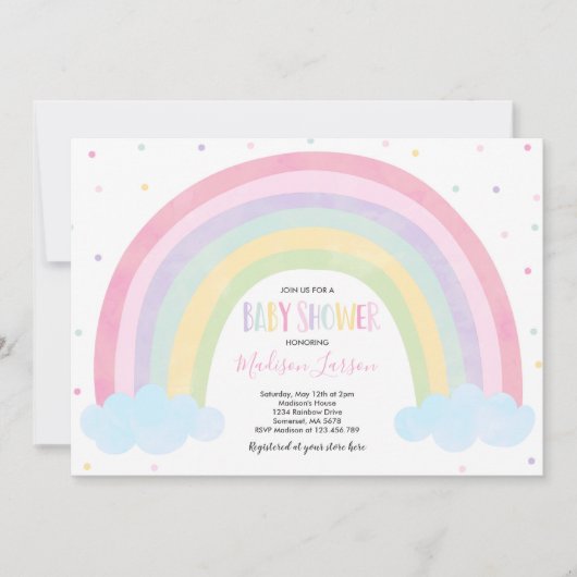 Rainbow Baby shower Invitation Pastel Rainbow Baby Kaart (Voorkant)