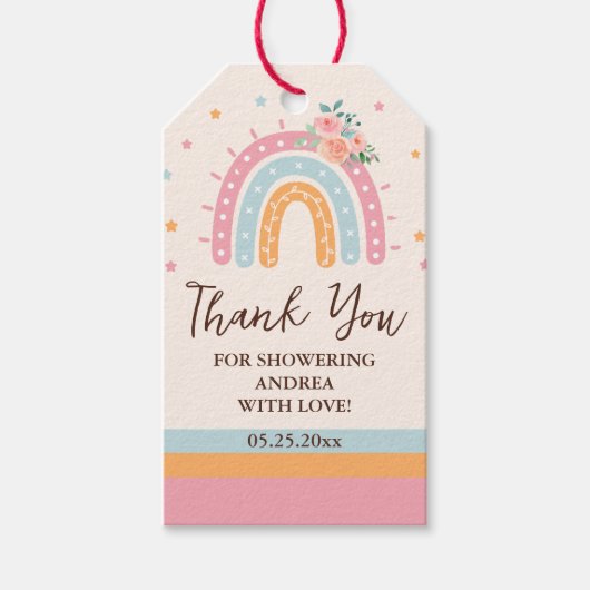 Rainbow Baby shower Roze Cadeaulabel (Voorkant)