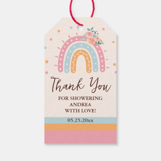 Rainbow Baby shower Roze Cadeaulabel (Achterkant)