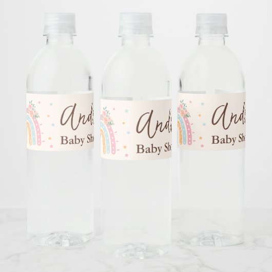 Rainbow Baby shower Roze Waterfles Etiket (Flessen)