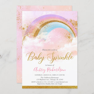 Rainbow baby sprinkle girl pastel roze goud kaart
