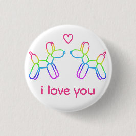 Rainbow Ballon Dogs Button "I Love You"