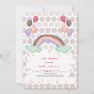 Rainbow & ballonnen Baby Girl Shower Invitation Kaart