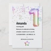 Rainbow Balloon 1er Noël Invitation d'anniversaire (Devant)