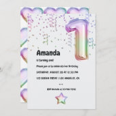 Rainbow Balloon 1er Noël Invitation d'anniversaire (Devant / Derrière)