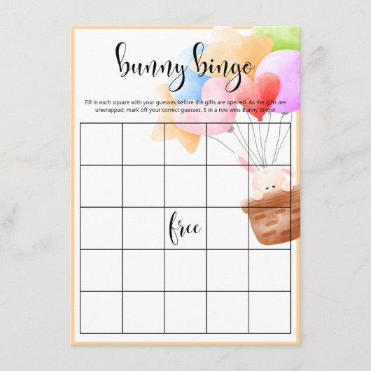 Rainbow Balloon Bunch Bunny Bingo spel Informatiekaartje (Voorkant)