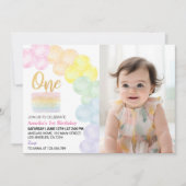 Rainbow Balloon First Birthday Photo Invitation (Devant)