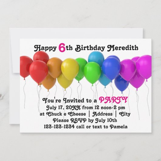 Rainbow Balloons Anniversaire Invitation rose (Devant)