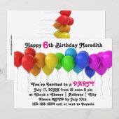 Rainbow Balloons Anniversaire Invitation rose (Devant / Derrière)