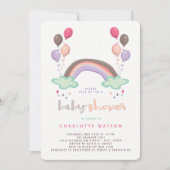 Rainbow & Balloons Girl Baby shower Invitation Kaart (Voorkant)
