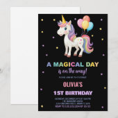 Rainbow Balloons Unicorn Invitations d'anniversair (Devant / Derrière)