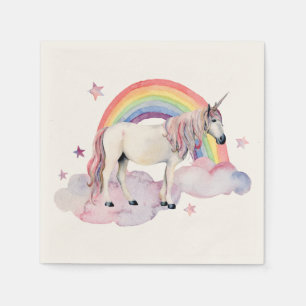 Rainbow Balloons Unicorn Pink Birthday Party Girl Servet