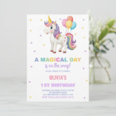 Rainbow Balloons Unicorn Verjaardag Uitnodigingen (Staand voorkant)